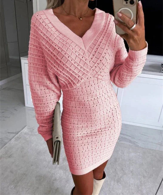 Damen Strickkleid mit V-Ausschnitt
