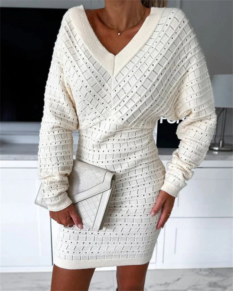 Damen Strickkleid mit V-Ausschnitt