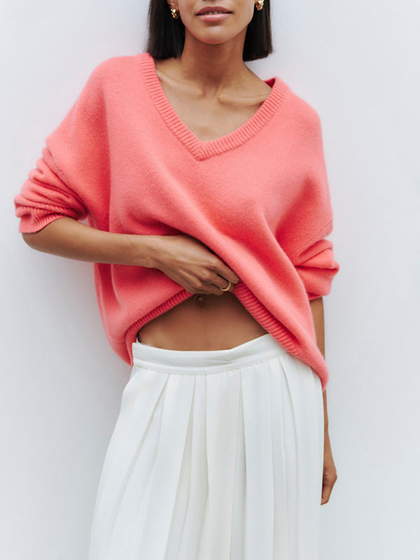 Damen V-Ausschnitt Strick Pullover | Langarm