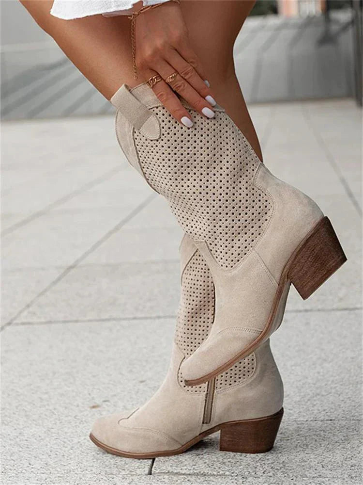 Damen-Vegan-Leder-Stiefel mit perforiertem Design 5