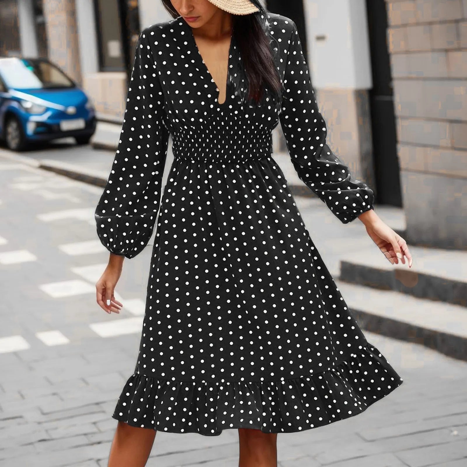 Damen Vintage Polka Dot Midi Kleid - Ivy