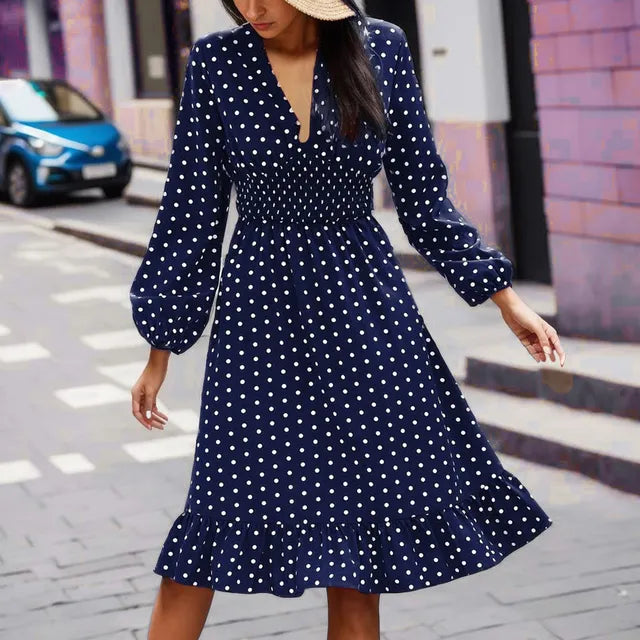 Damen Vintage Polka Dot Midi Kleid - Ivy