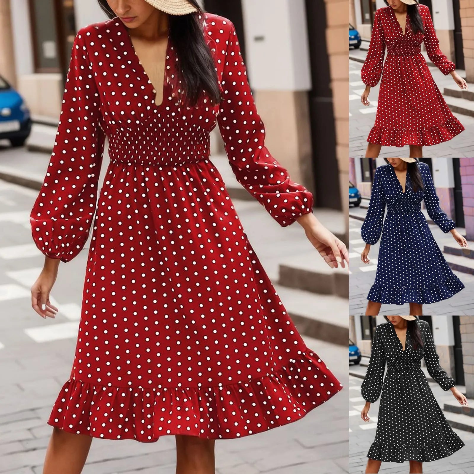 Damen Vintage Polka Dot Midi Kleid - Ivy