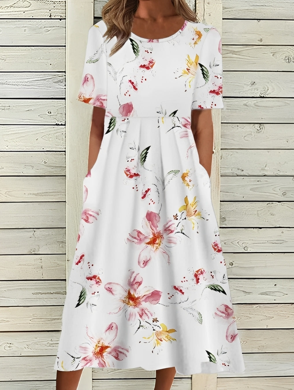 Damen Midikleid – Elegantes Kleid mit floralem Design und fließender Passform 0