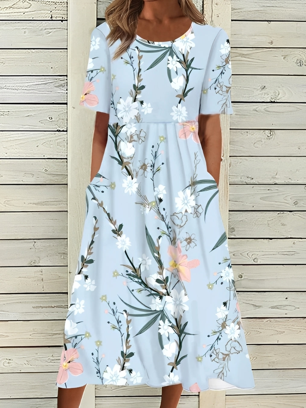 Damen Midikleid – Elegantes Kleid mit floralem Design und fließender Passform 1
