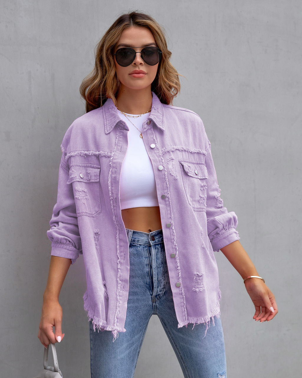 Damen Oversized Jeansjacke – Trendige Übergangsjacke mit Distressed Look 0