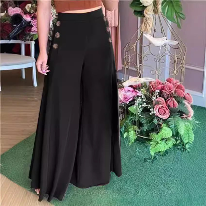 Damen Weite Palazzo-Hose mit Knopfdetails Drune 1