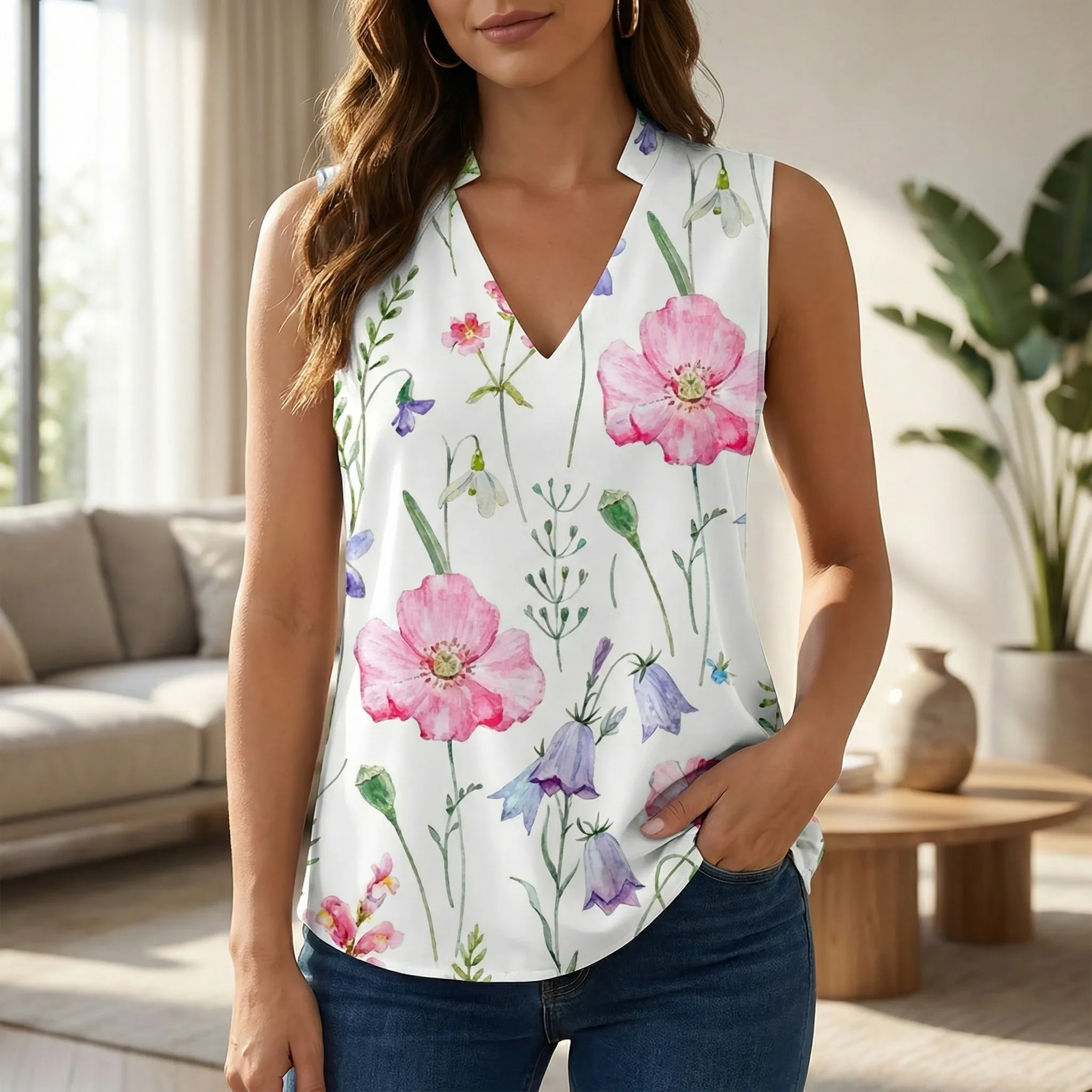 Damenbluse | Ärmellos & V-Ausschnitt