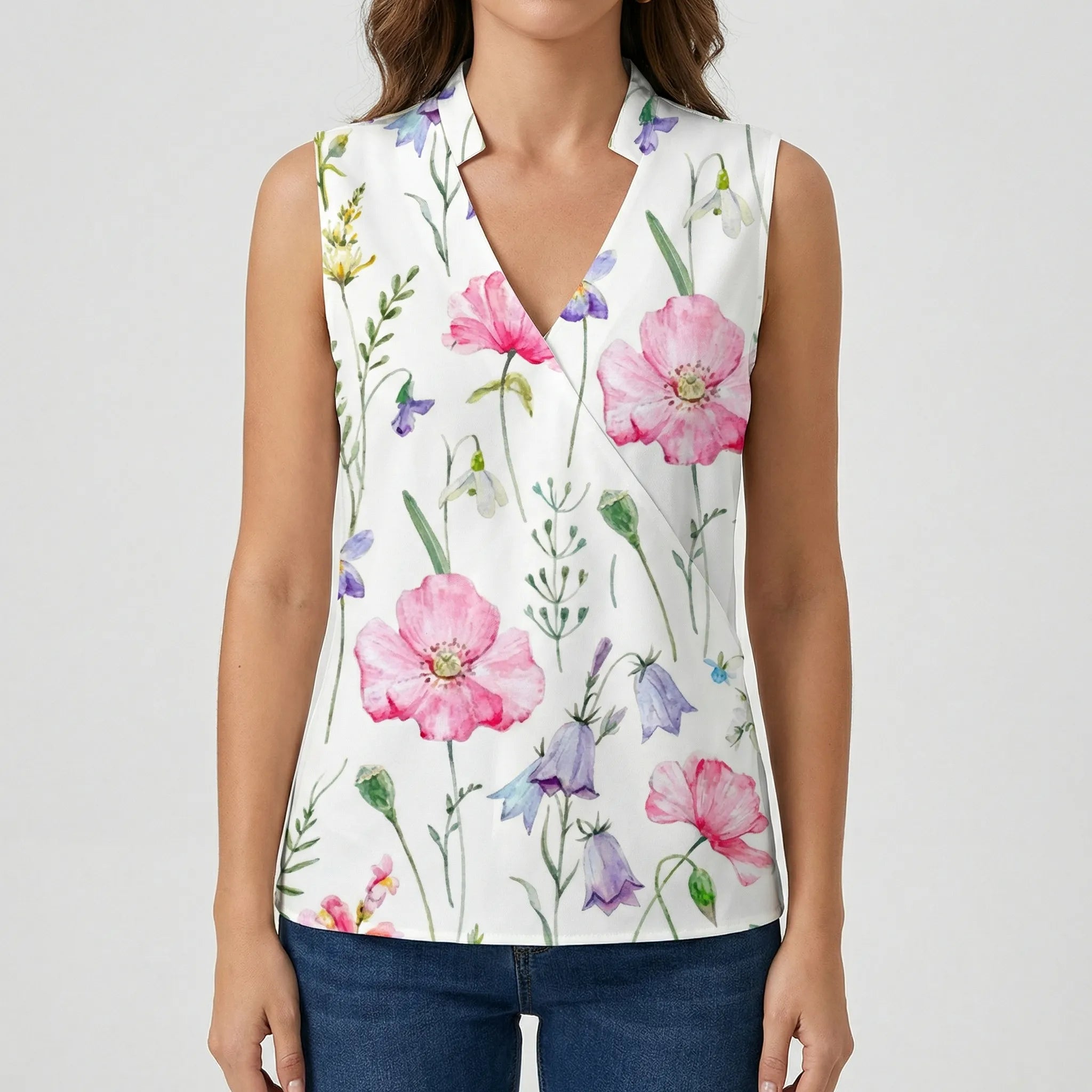 Damenbluse | Ärmellos & V-Ausschnitt