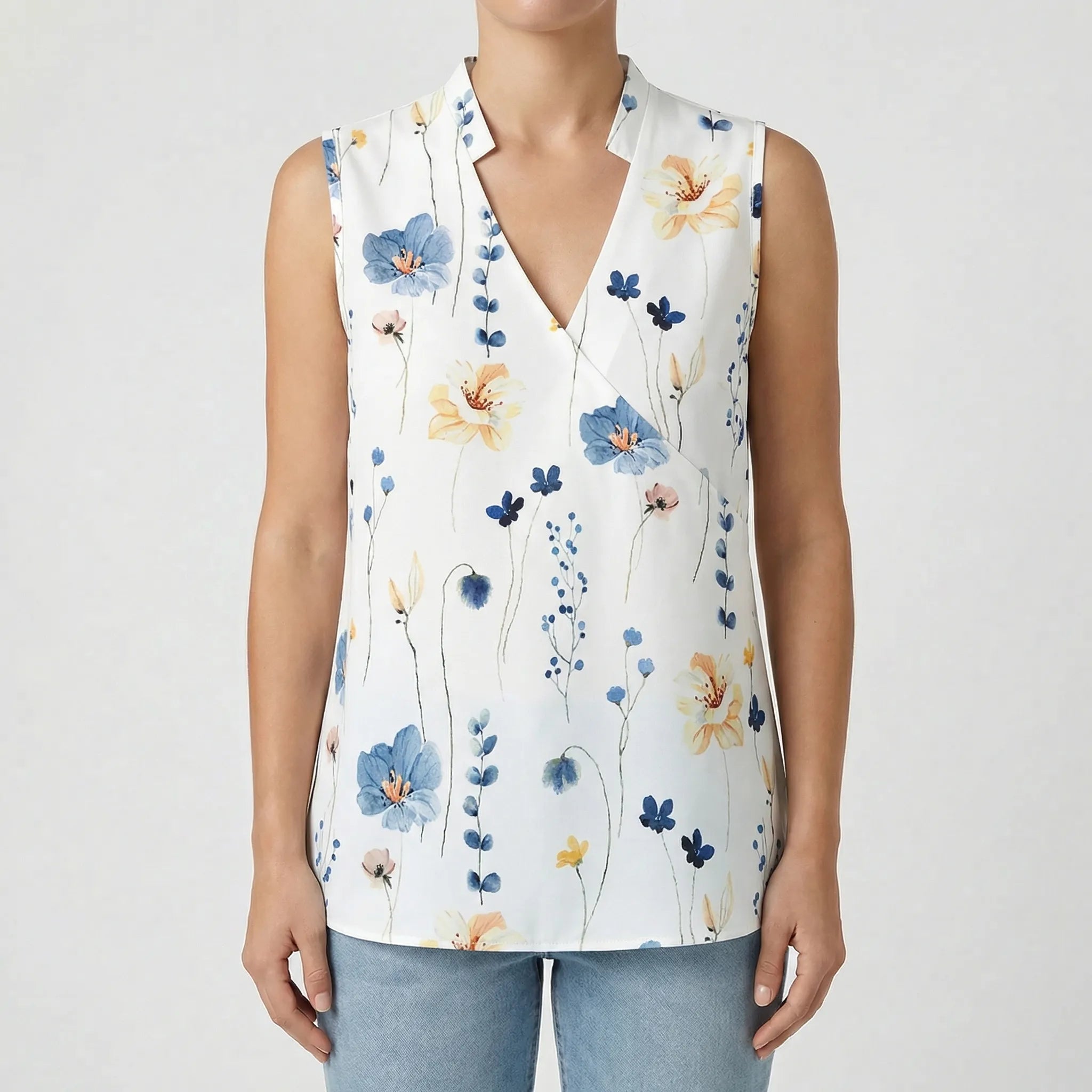 Damenbluse | Ärmellos & V-Ausschnitt