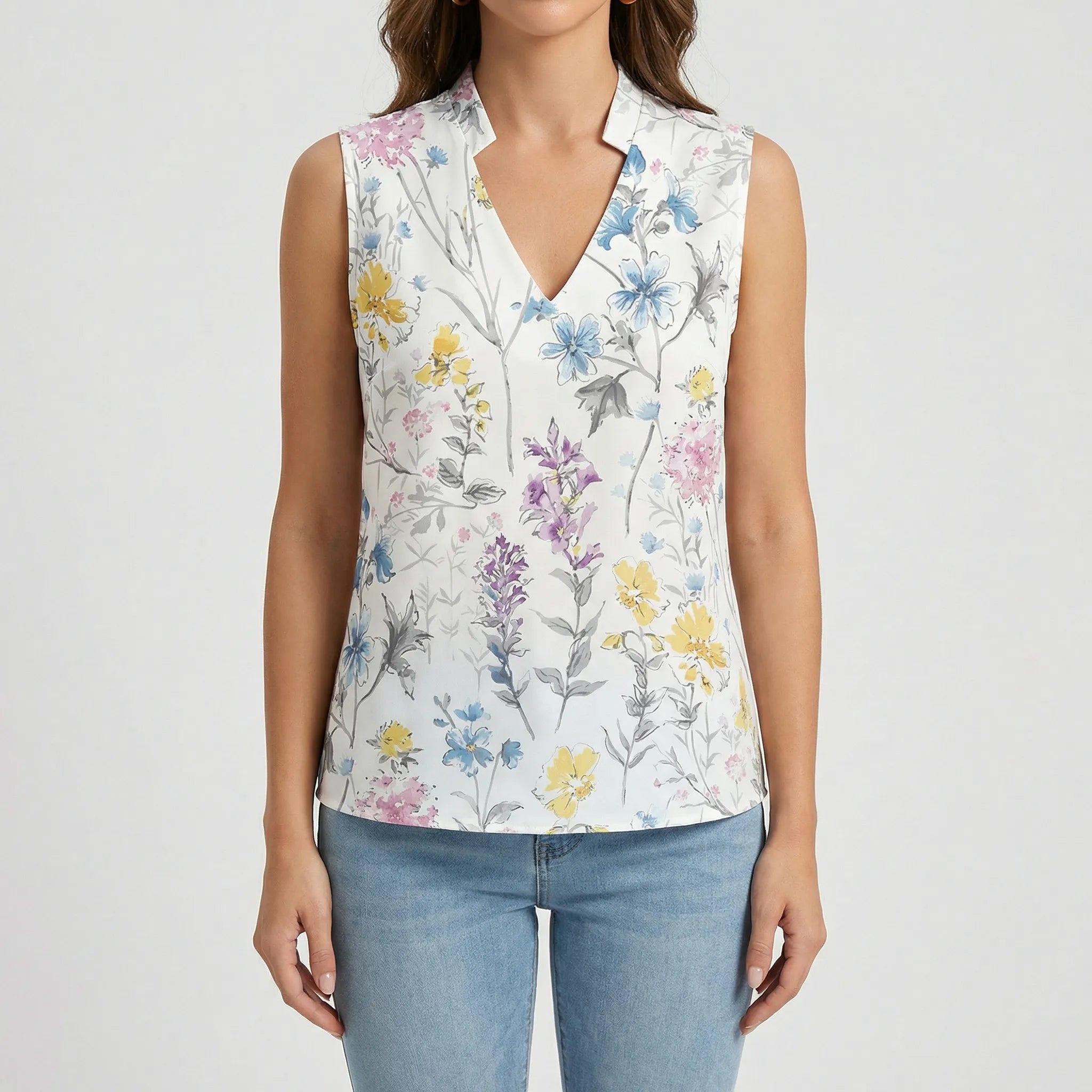 Damenbluse | Ärmellos & V-Ausschnitt