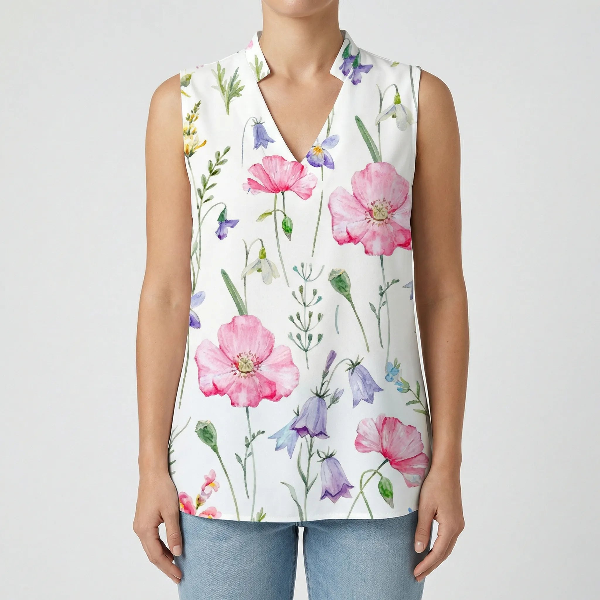 Damenbluse | Ärmellos & V-Ausschnitt