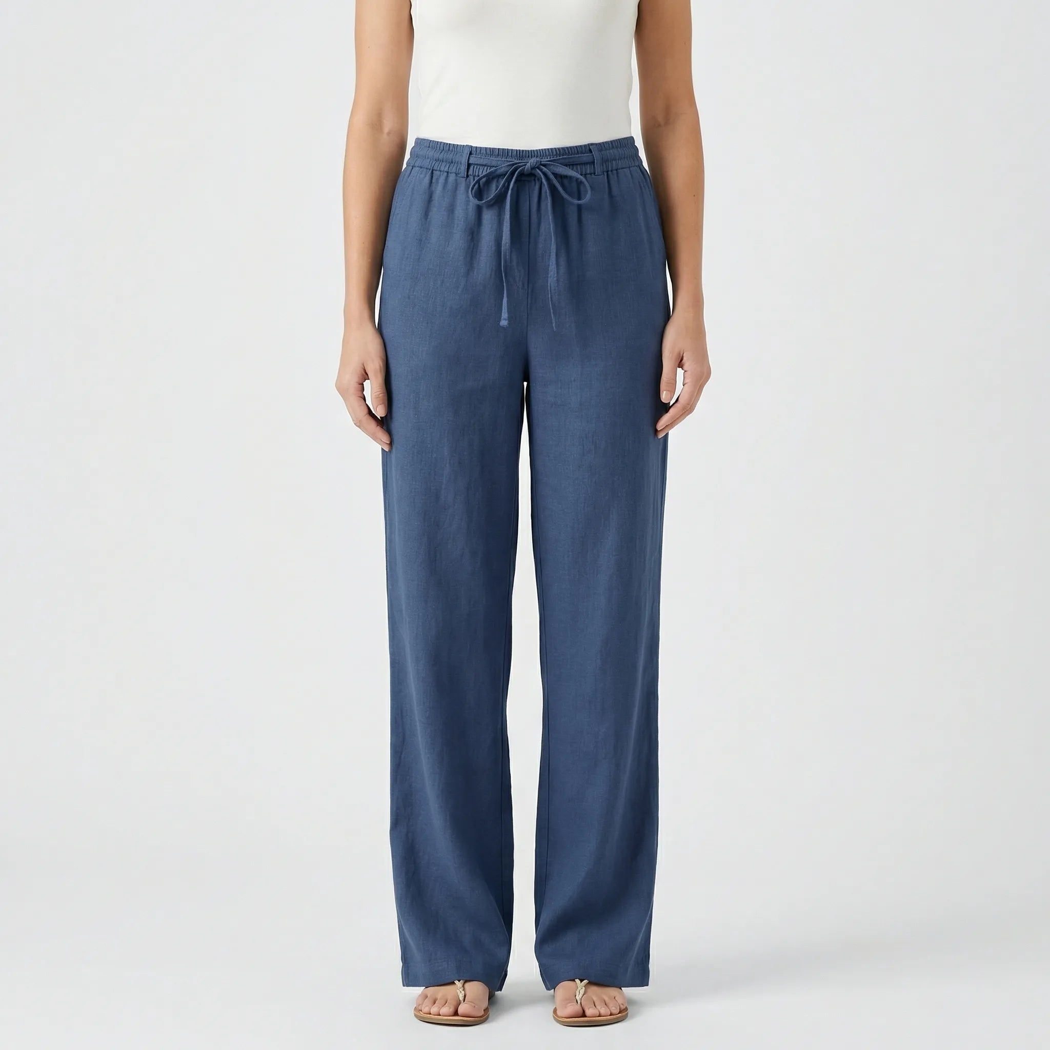 Damenhose | Weites Bein & Bindegürtel für bequemen Sitz