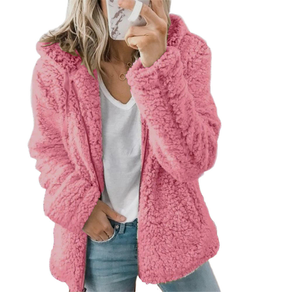 Damenmode | Eleganter Bären Teddy Pelzmantel: Weicher Fleece Mantel mit Taschen und Reißverschluss