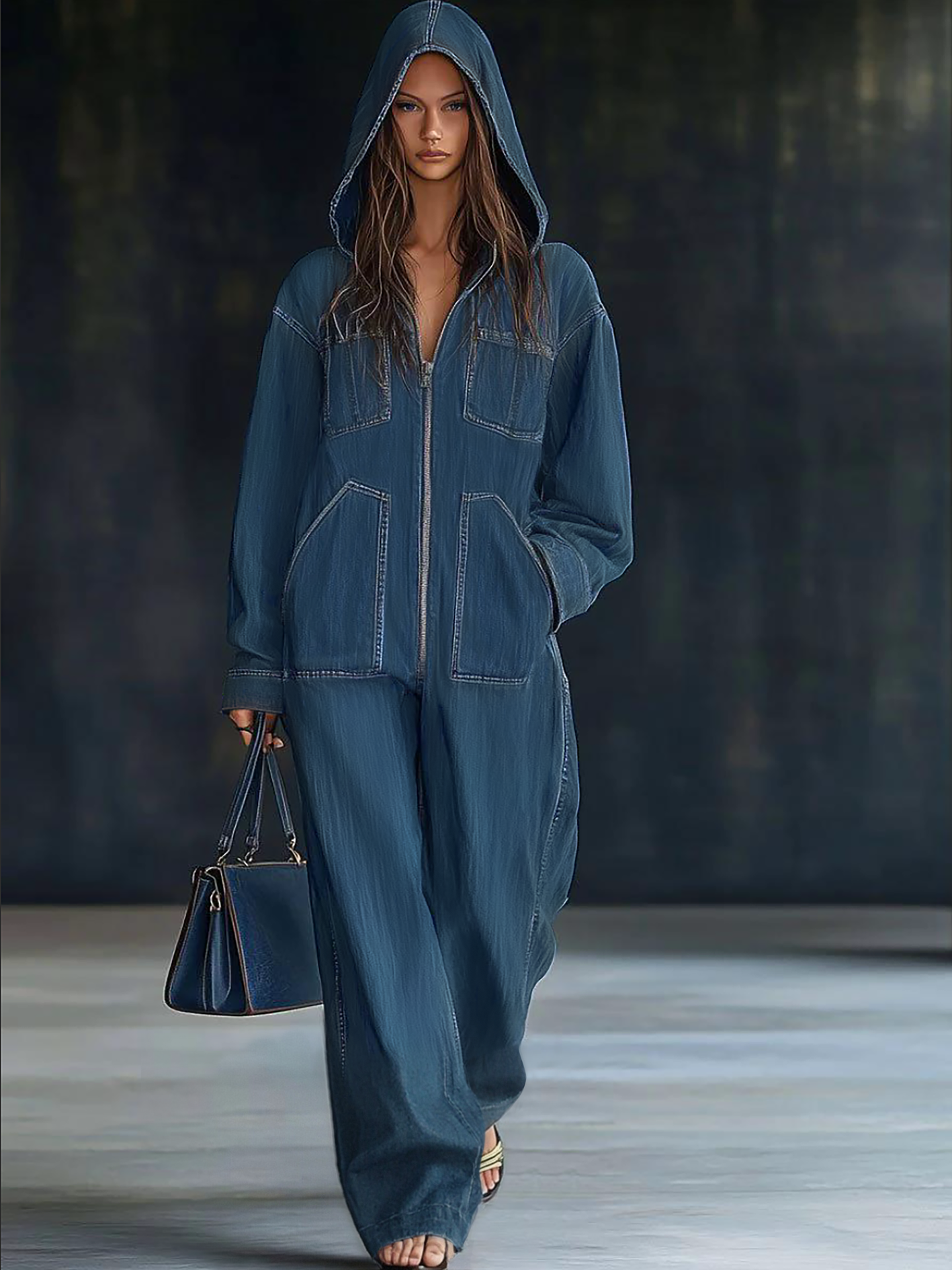 Denim Jumpsuit Damen | Kapuze & Reißverschluss für lässigen Komfort