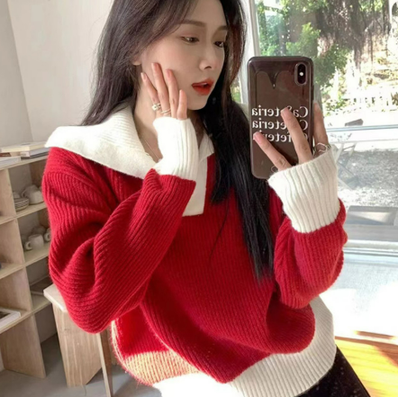 Dominique - Color Block Langarm-Sweatshirt mit Rundhalsausschnitt