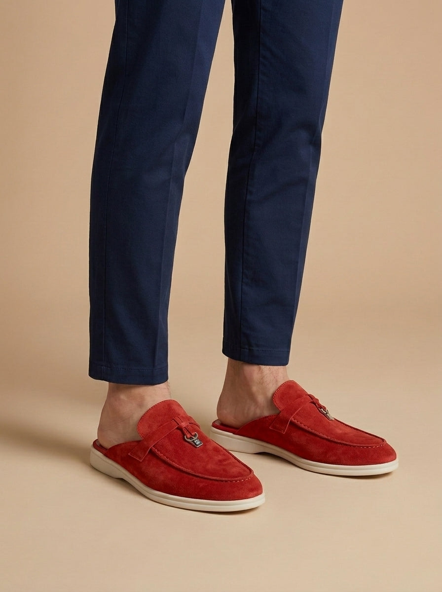 Loafer Herren | Offener Mule-Slipper mit Wildleder-Optik & Metallanhänger