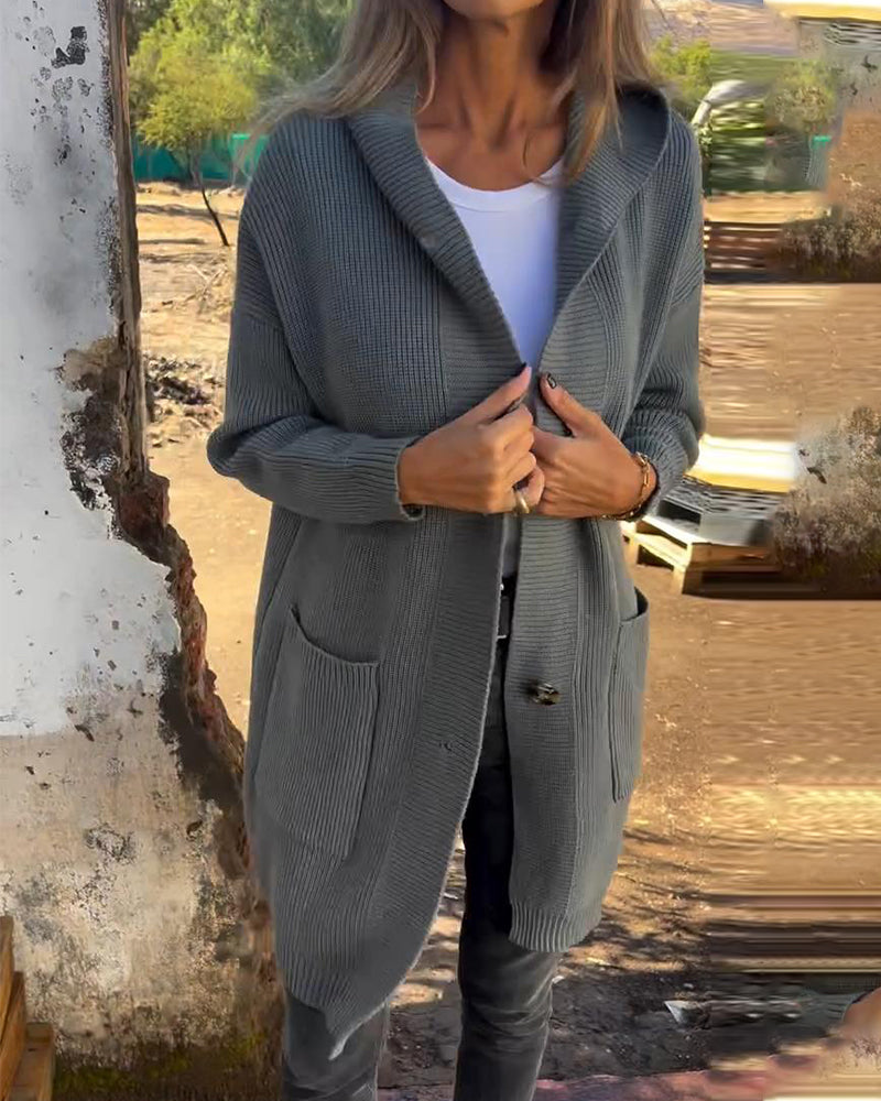Einfarbiger Cardigan mit Kapuze und Knopftasche