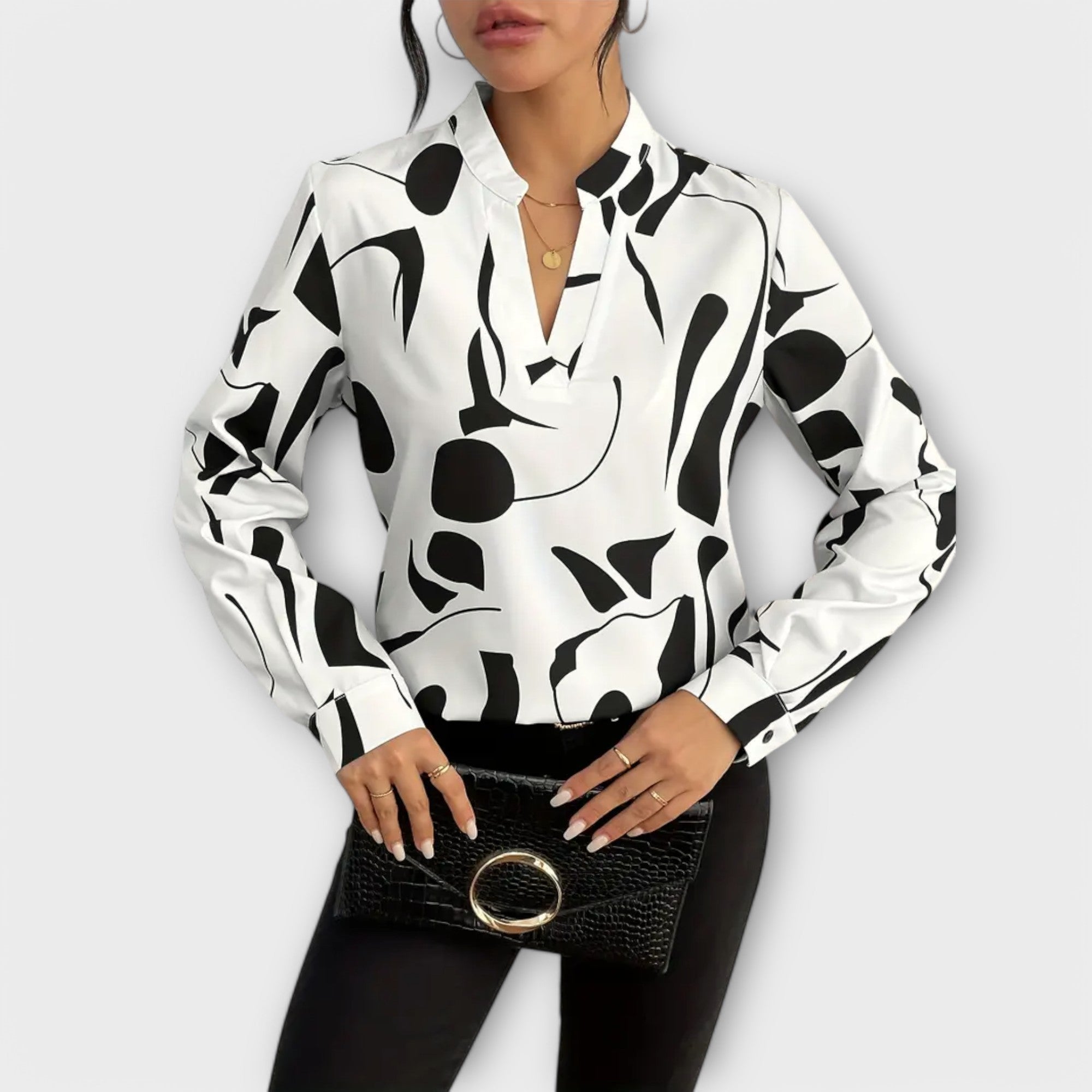 Elegante Damenbluse mit abstraktem Muster und V-Ausschnitt 2