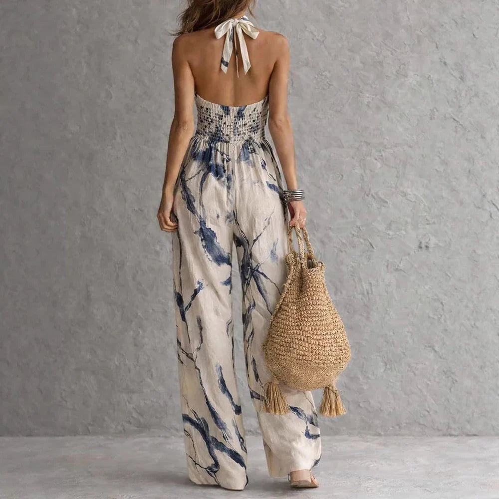 Eleganter Jumpsuit mit Neckholder für Damen – Luftiger Overall mit Print und Weitem Bein 2