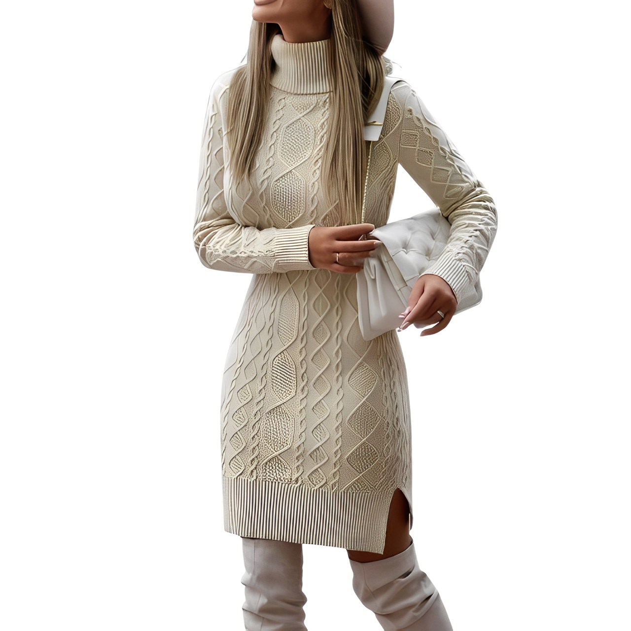 Elegantes Pulloverkleid mit Zopfmuster