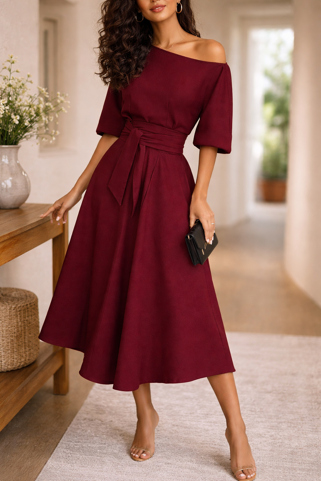 Elegantes Midikleid mit Taillengürtel für Damen – Feminines Swing Kleid für besondere Anlässe 2