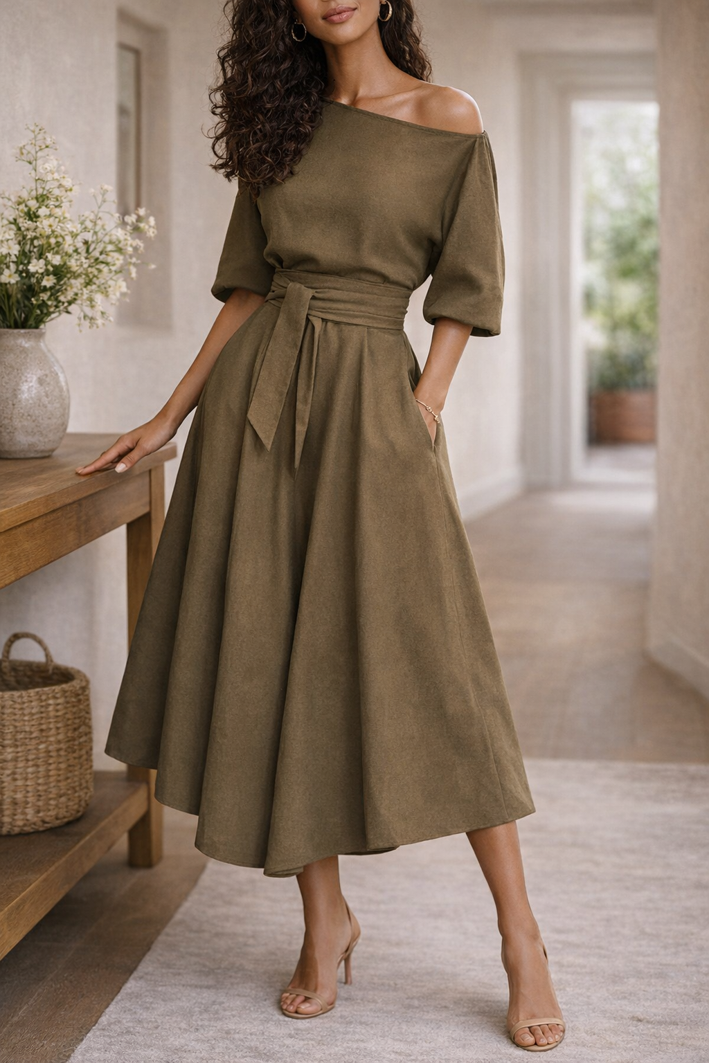 Elegantes Midikleid mit Taillengürtel für Damen – Feminines Swing Kleid für besondere Anlässe 3