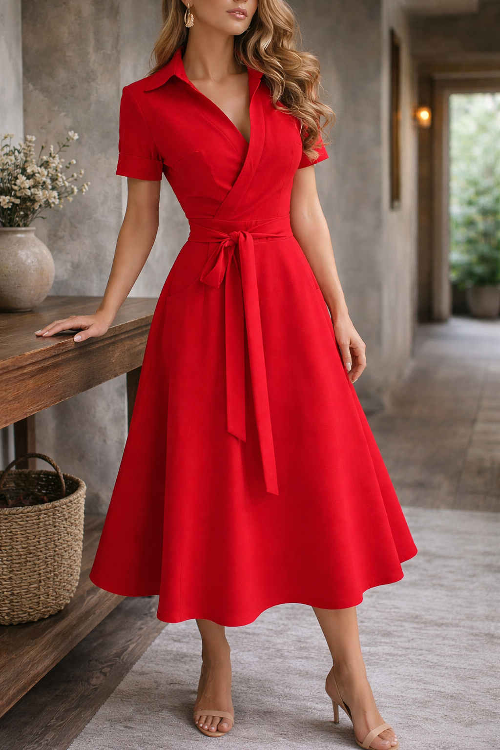 Elegantes Midikleid mit Taillengürtel für Damen – Feminines Swing Kleid für besondere Anlässe 7