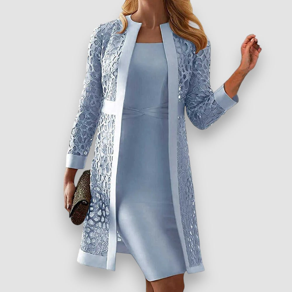 Elegantes Zweiteiliges Damenkleid mit Spitzenjacke 0