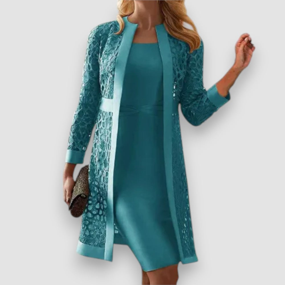 Elegantes Zweiteiliges Damenkleid mit Spitzenjacke 3