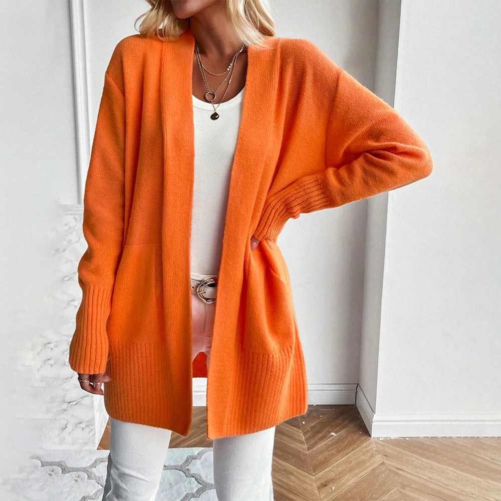 Elfriede - Orange Damen Strickjacke mit langen Ärmeln