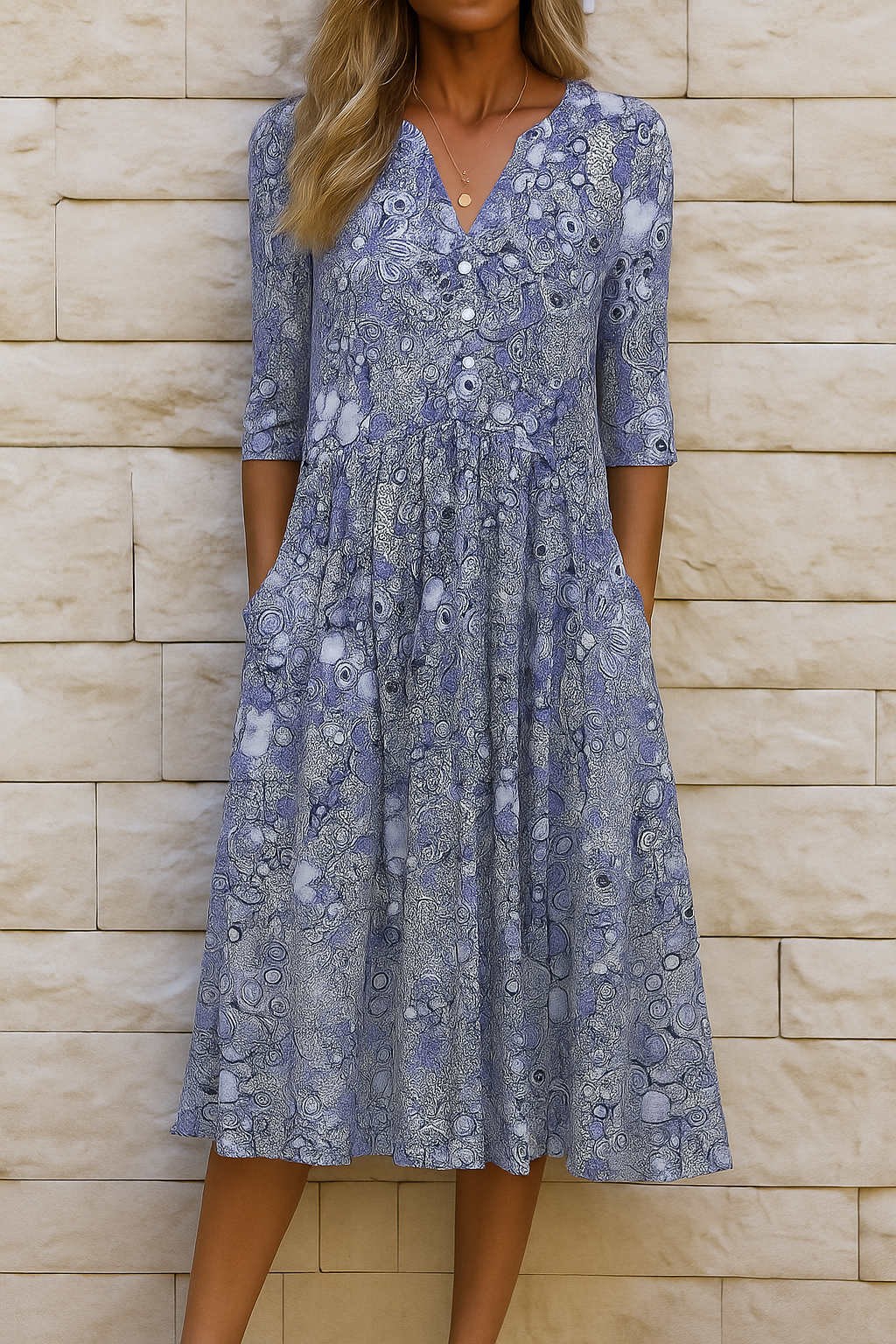 Eliskaa – Elegantes Blumen Kleid Mit V-Ausschnitt 1