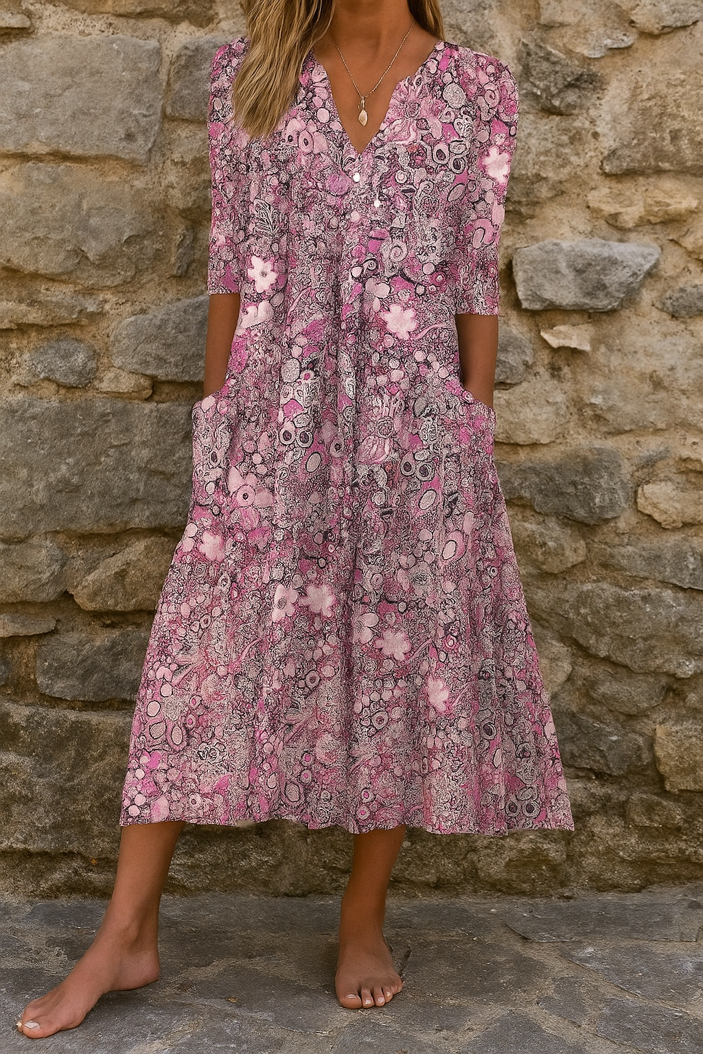 Eliskaa – Elegantes Blumen Kleid Mit V-Ausschnitt 2
