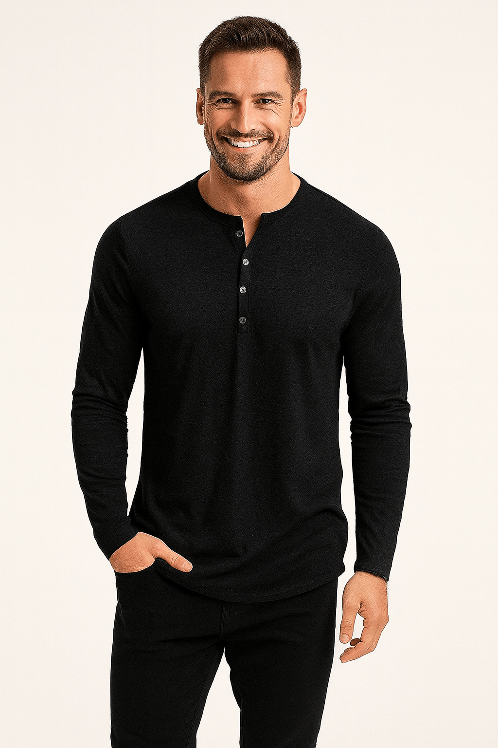 Erik Langarm-Henley-Shirt mit Knopfleiste 0