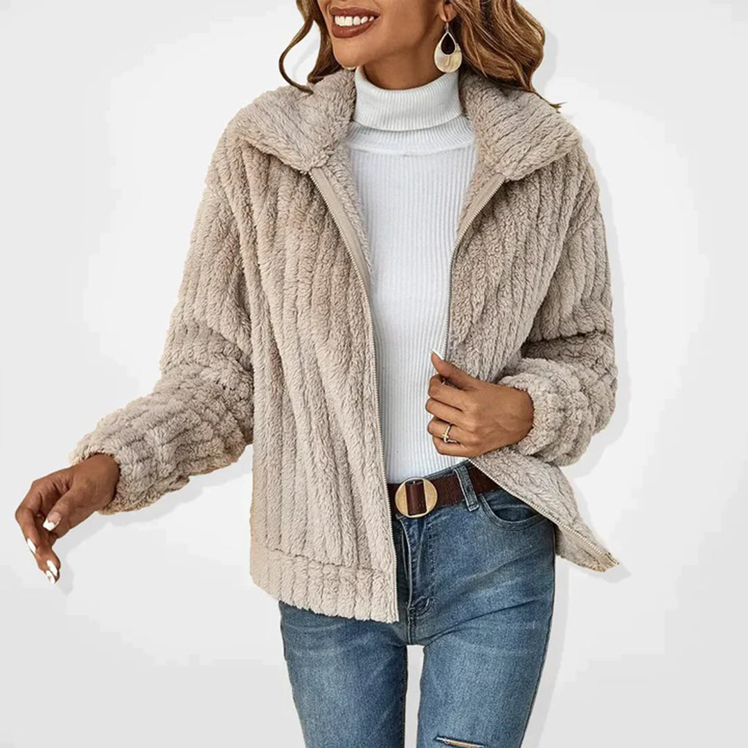 Extralange Damen-Fleecejacke mit Kragen und Taschen