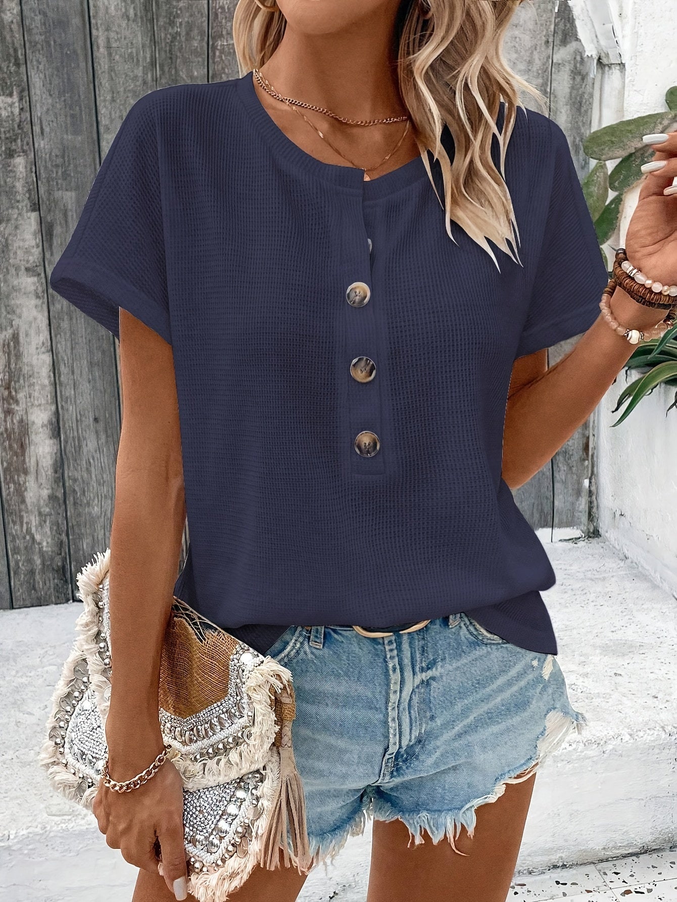 Freyja™ - Schickes Henley-Hals T-Shirt 4