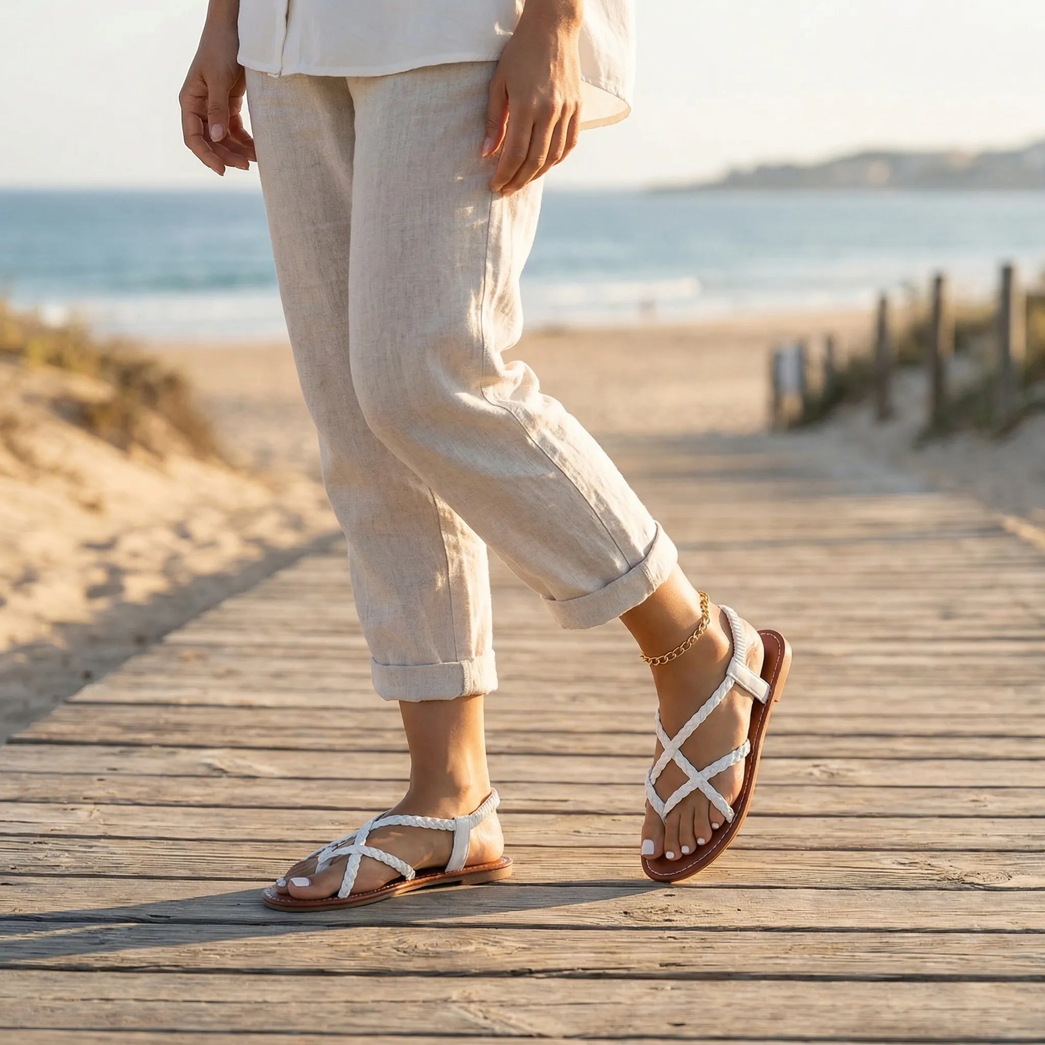 Geflochtene Sandale Damen | Flacher Komfort & Sicherer Fersenhalt