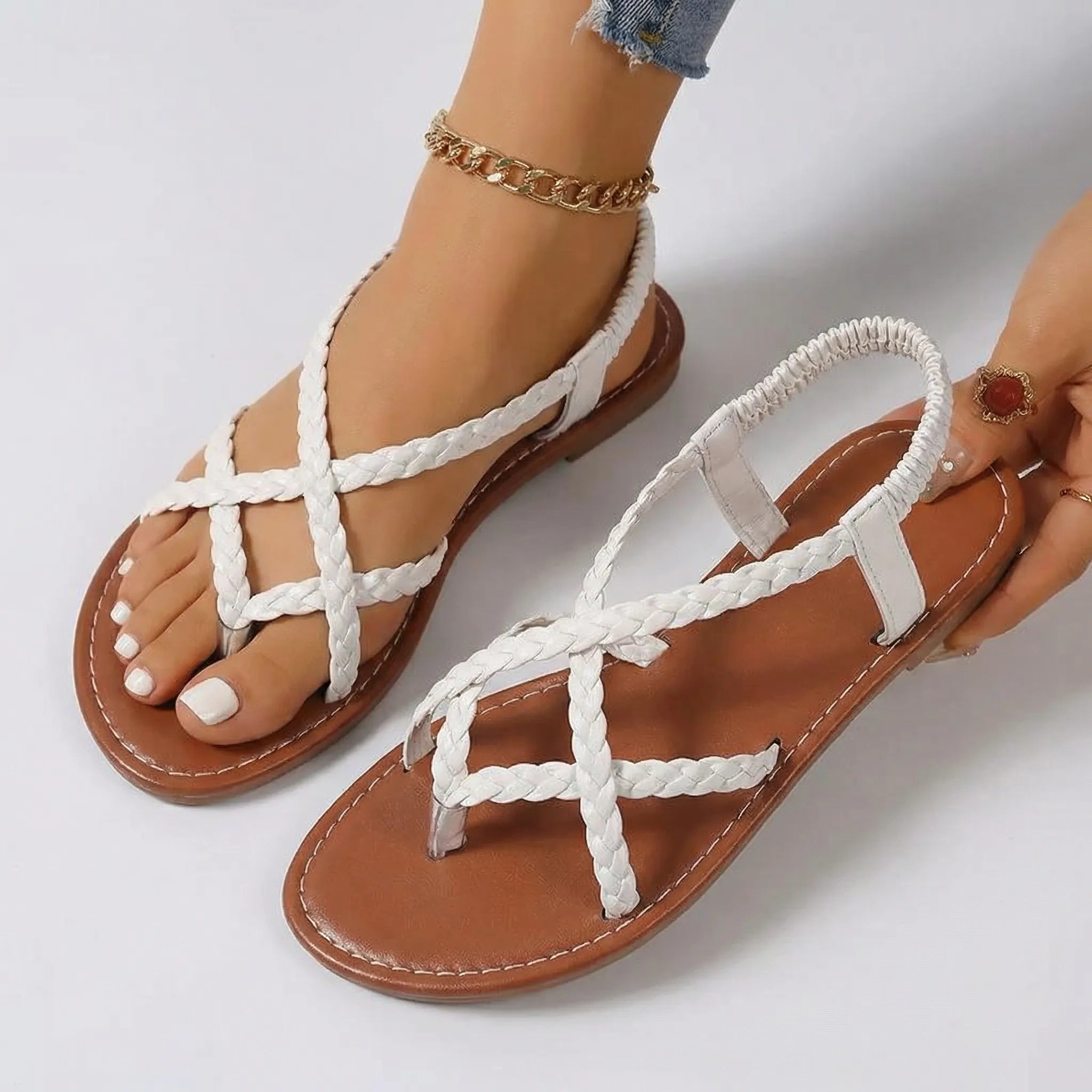 Geflochtene Sandale Damen | Flacher Komfort & Sicherer Fersenhalt