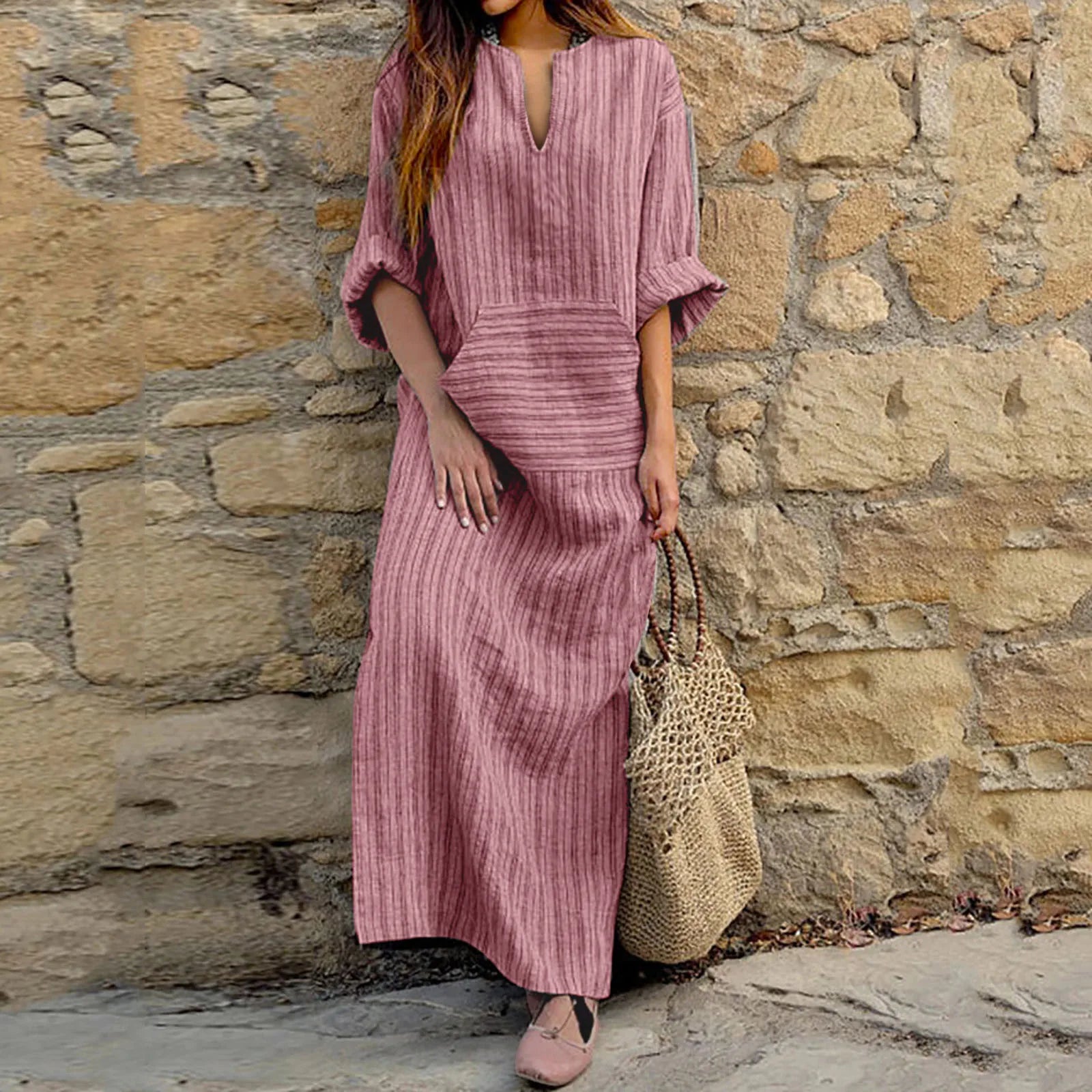 Gestreiftes Maxikleid im Vintage-Look