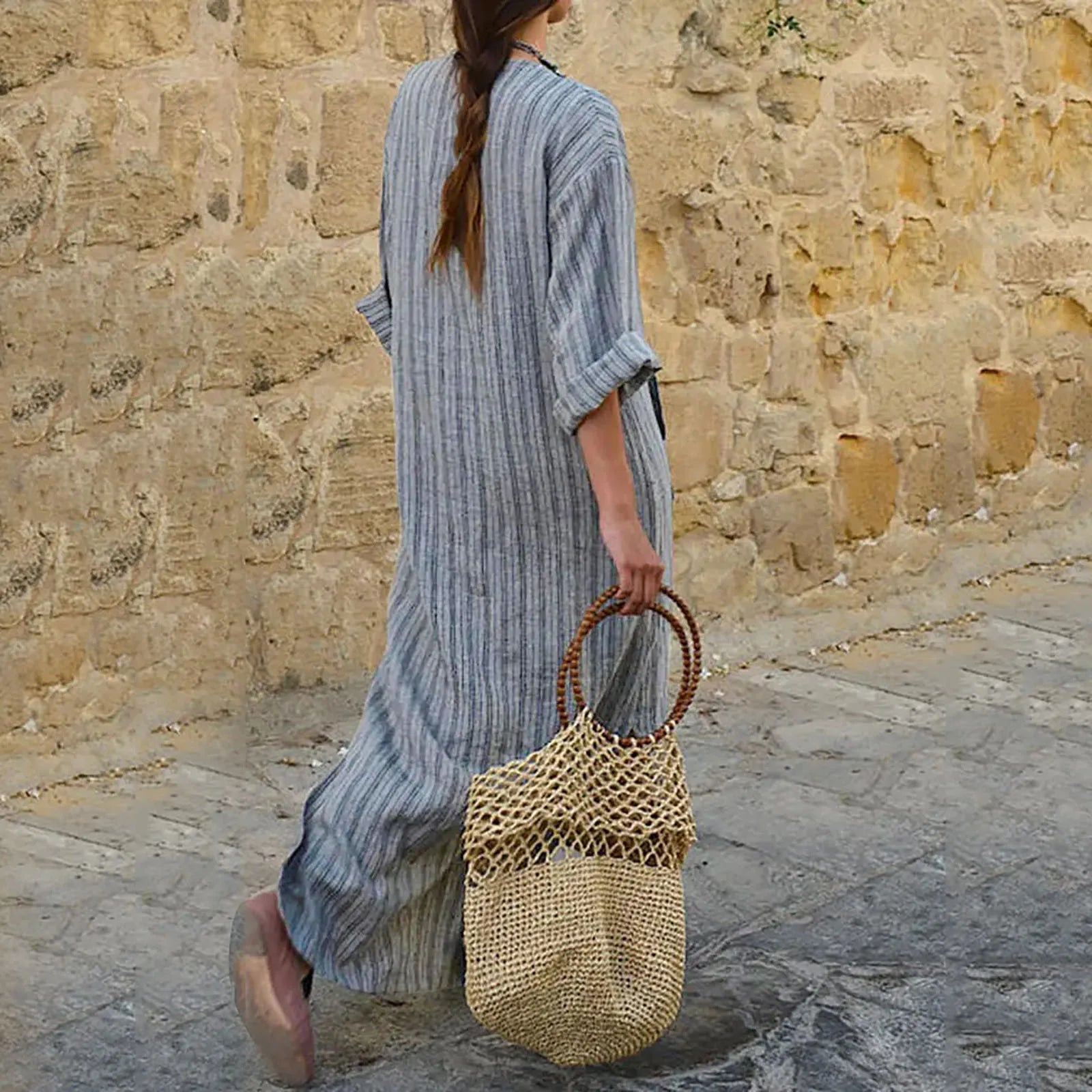 Gestreiftes Maxikleid im Vintage-Look