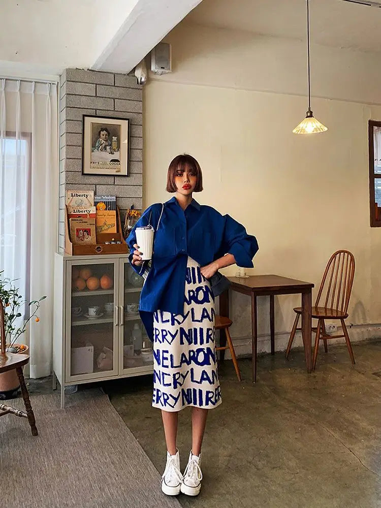 Gestrickter Pulloverrock mit Buchstabendruck für Damen