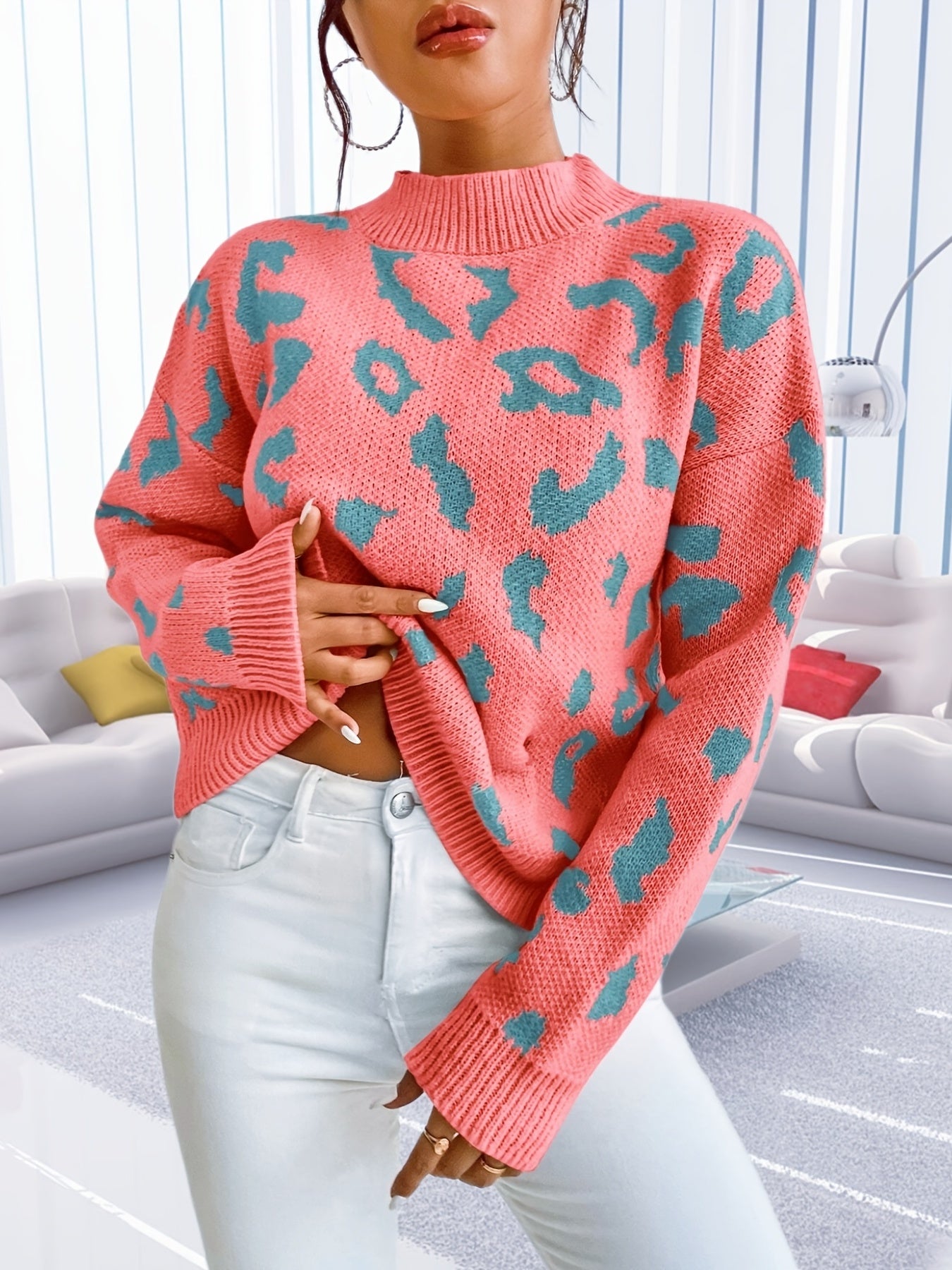 Grafisches Muster Rollkragenpullover Pullover