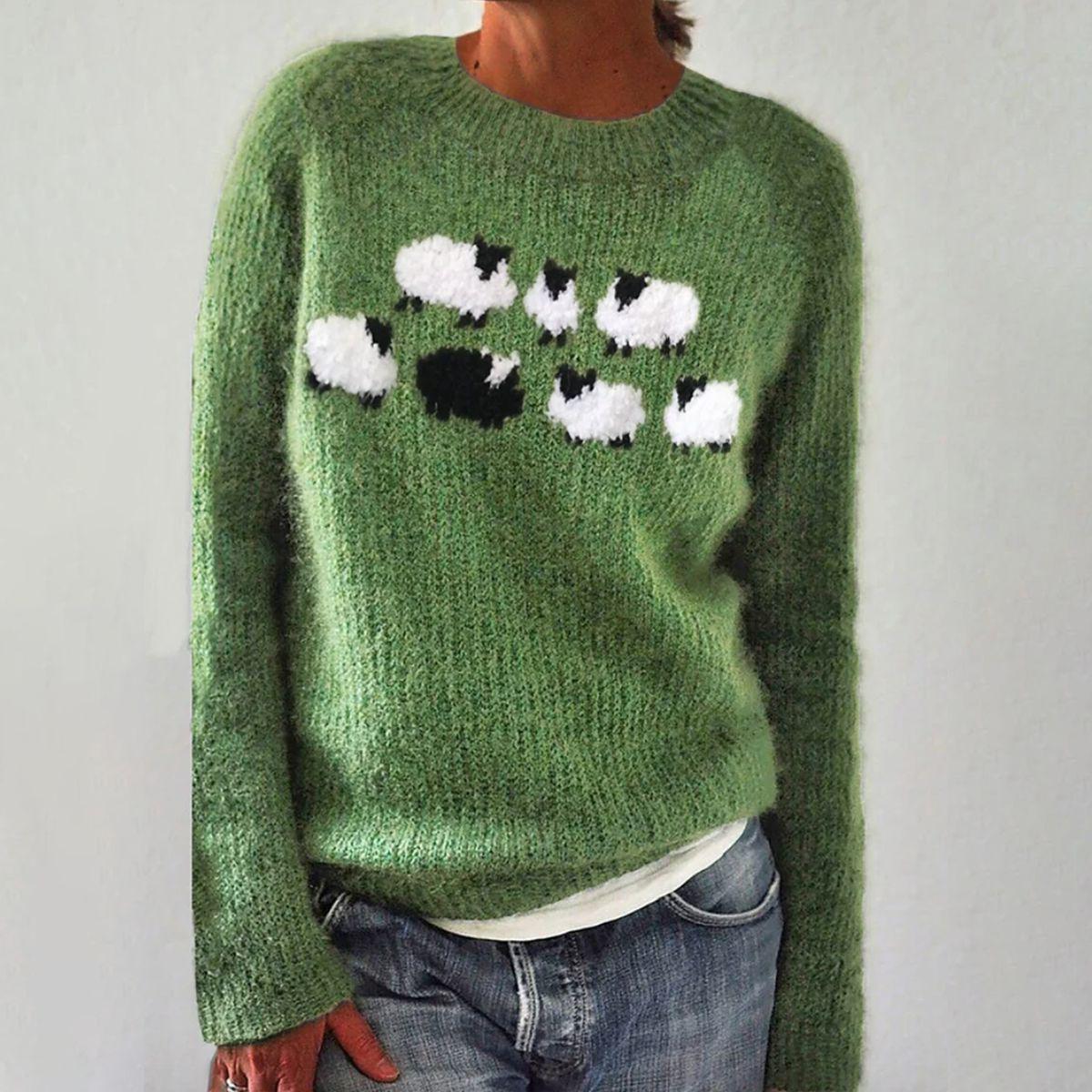 Grüner bedruckter Langarm-Pullover