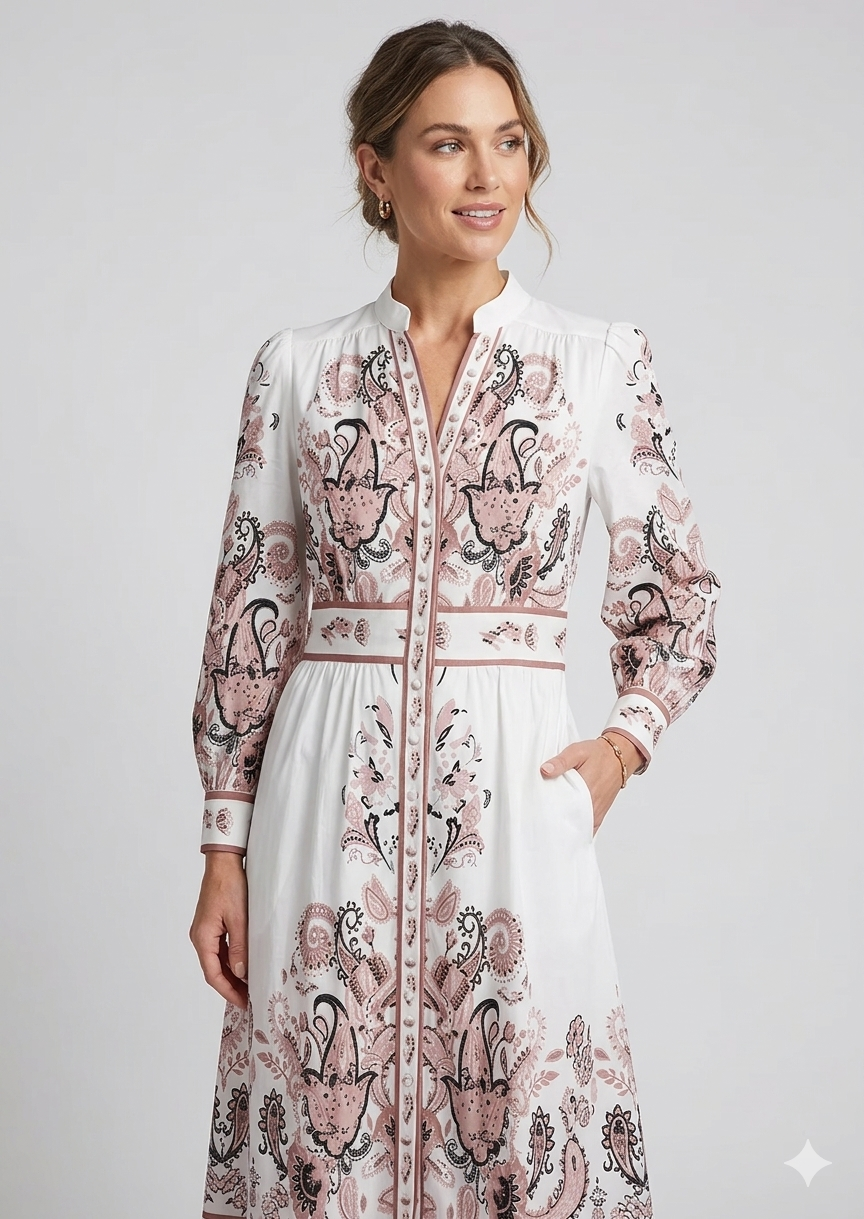 Heidi-Mode - Urlaub Maxikleid Mit V-Ausschnitt und Langen Ärmeln in Blumenmuster 2