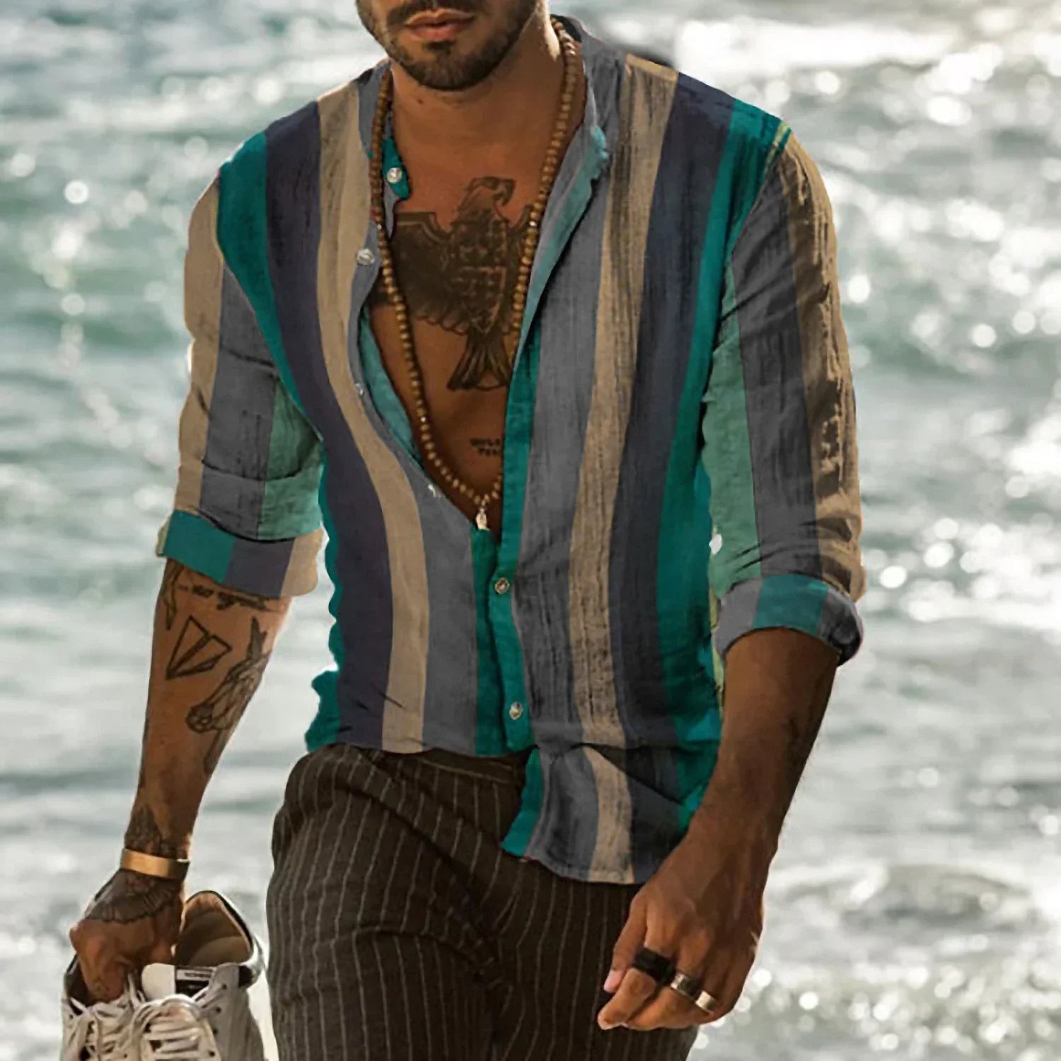 Hemd Langarm Herren | Streifenmuster & Lässiger Kragen-Look