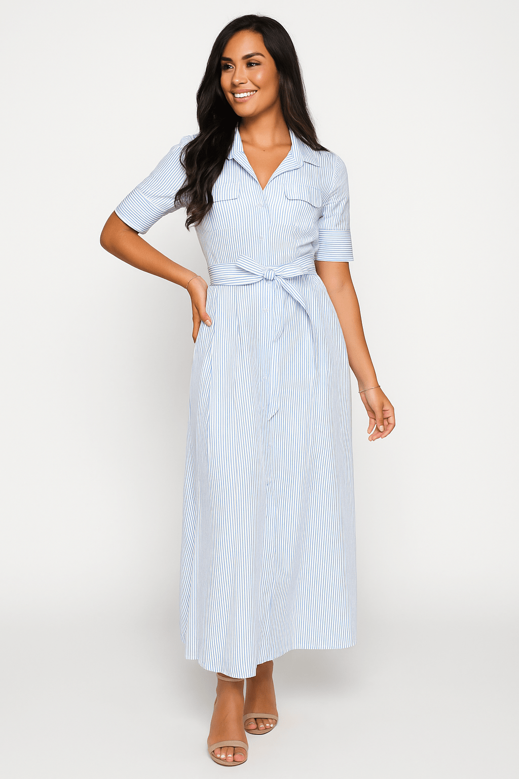 Kaya Gestreiftes Hemdblusenkleid mit Taillengürtel 0