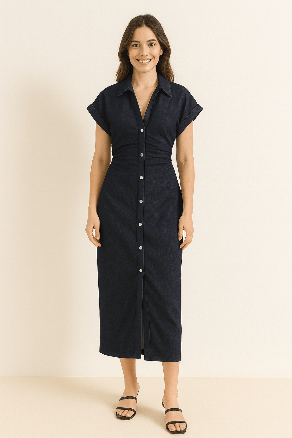 Lucie Midi-Hemdkleid mit Knopfleiste und Raffung 2