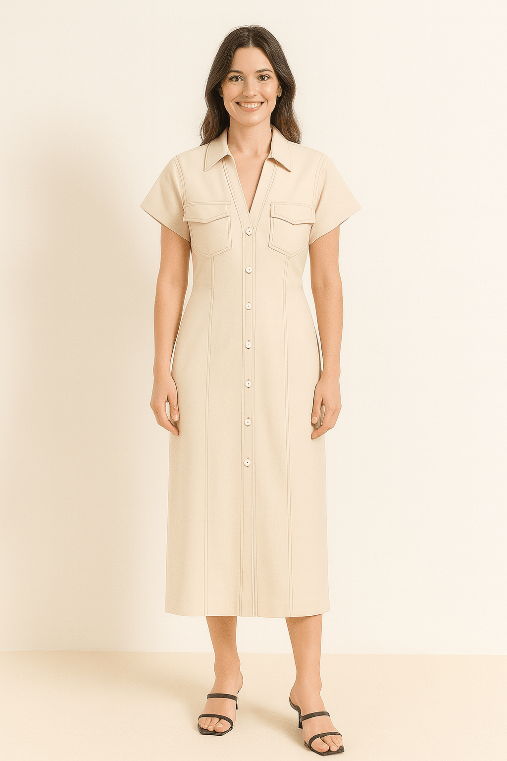 Lucie Midi-Hemdkleid mit Knopfleiste und Raffung 0