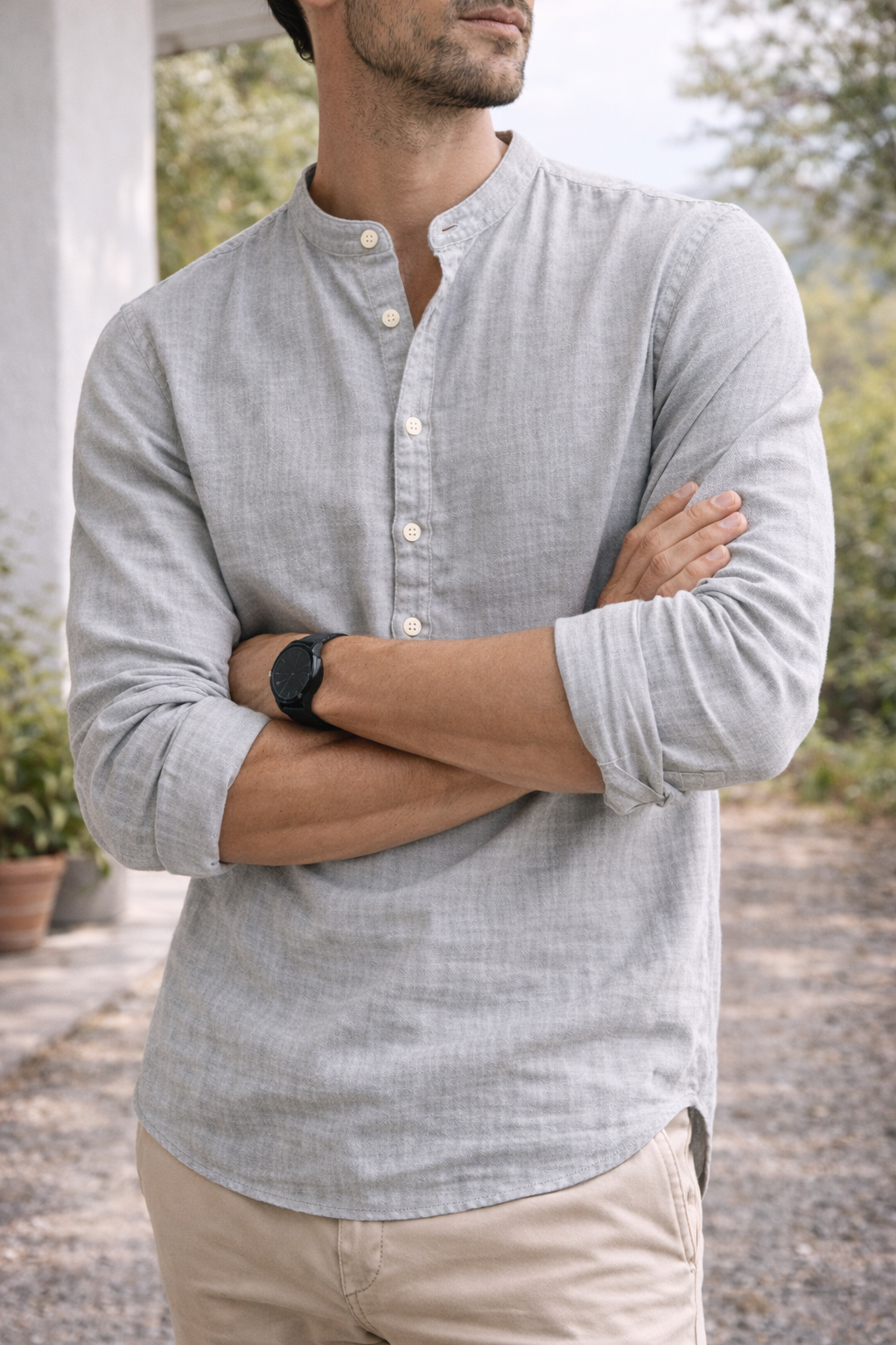 Henley Shirt Herren | Stehkragen & Knopfleiste