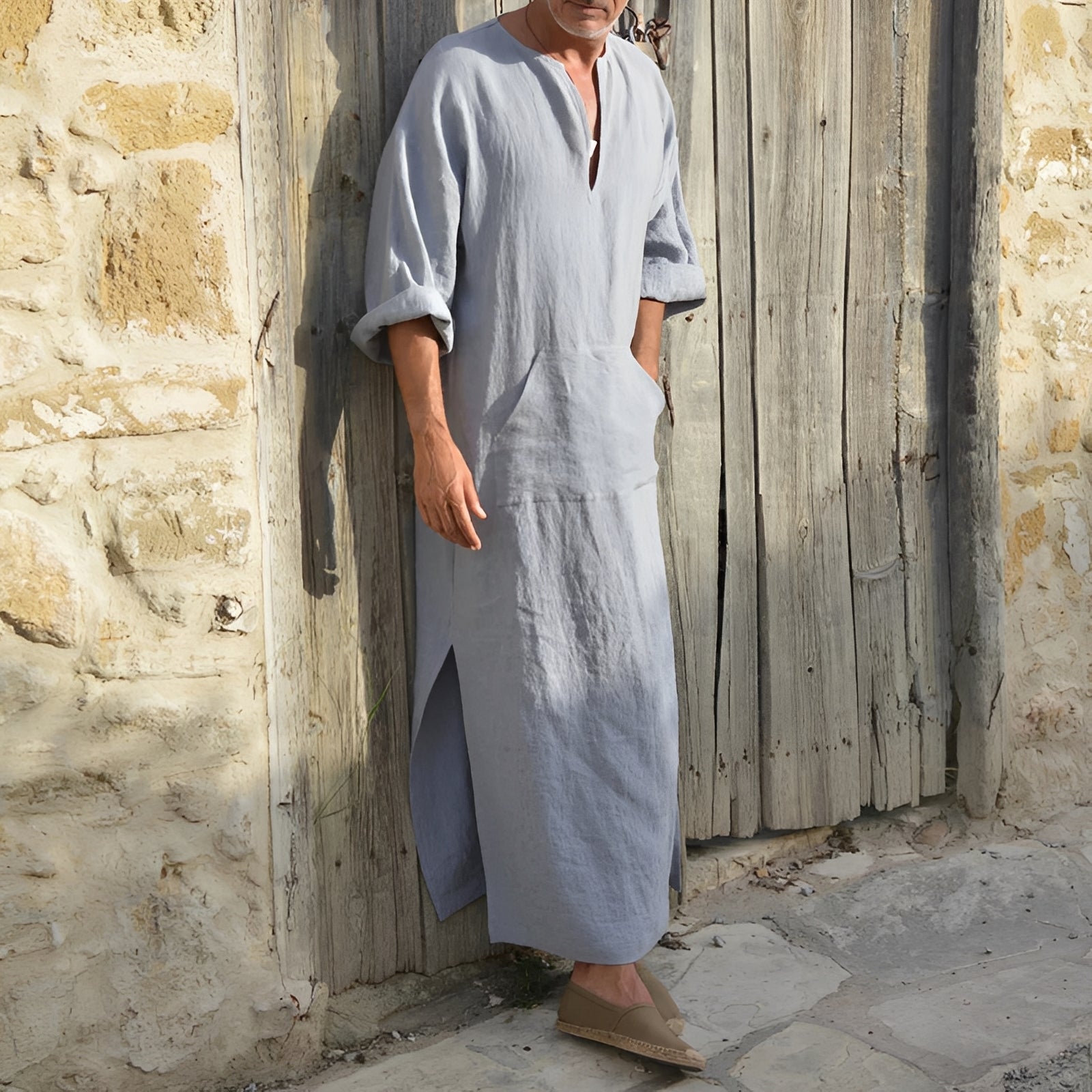 Herren Hemdkleid – Langes, minimalistisches Kleid mit Seitenschlitz 2